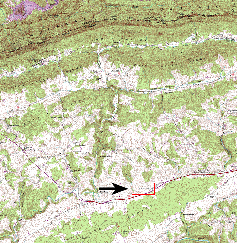 map showing location of Flanary Cemetery